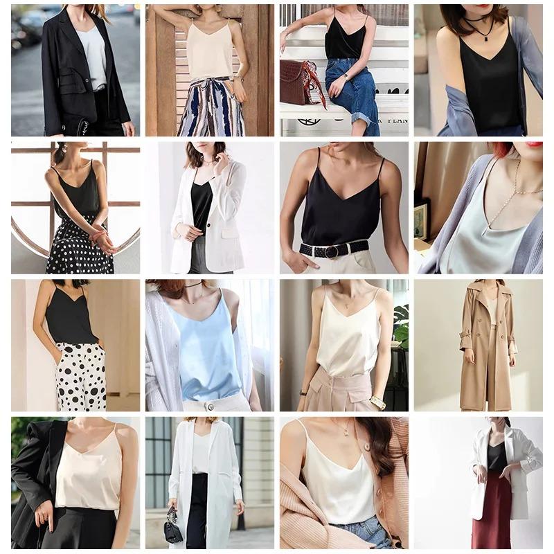 Summer Temperament Suspenders Camisole Women's Classic Tank Top Stylish V-neck Silky Satin Sleeveless Top