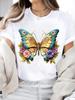 (Asian Size) Watercolor Flower Trend 90s Print Short Sleeve T-shirts Fashion O-neck Female Casual Women's Top T Clothing  Graphic Tee