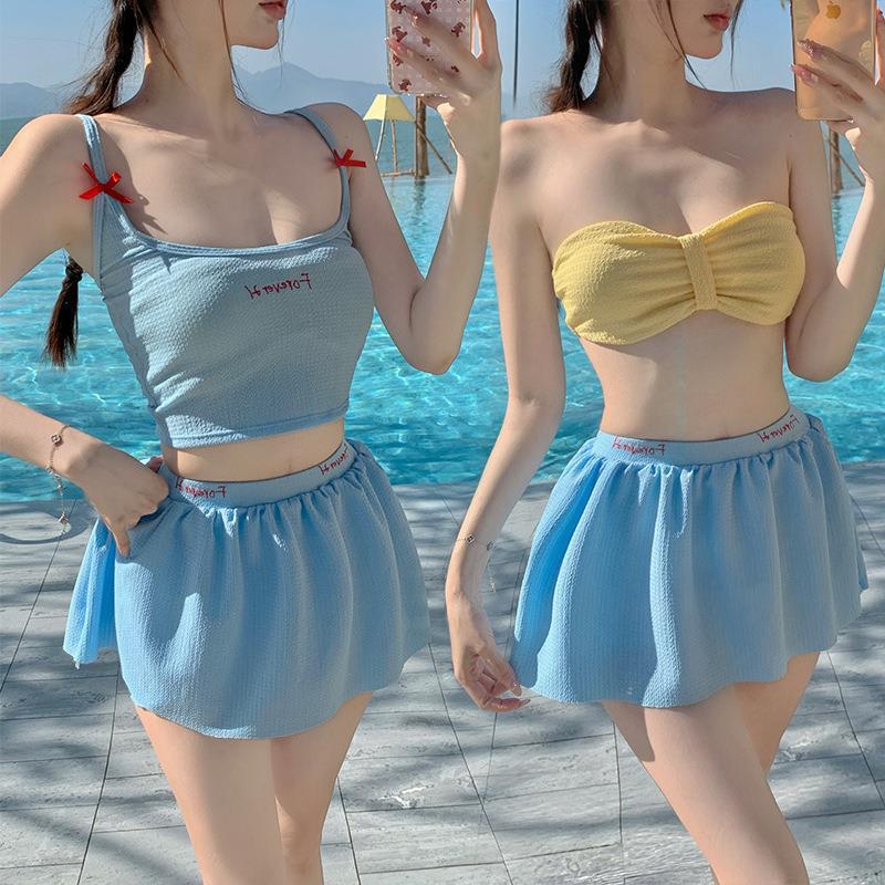 Korean Style Sexy Summer Three-Piece Swimsuit Outfit with Lace Camisole for Women (2026)