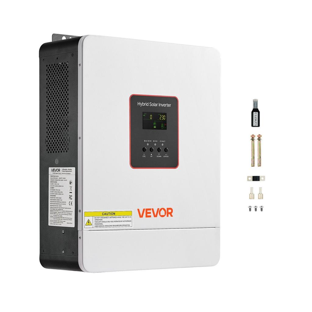 4000W hibridinis saulės keitiklis, 24V DC į 230V AC, grynos sinusinės bangos galios keitiklis įkroviklis, su integruotu 120A MPPT saulės valdikliu, WiFi moduliu,