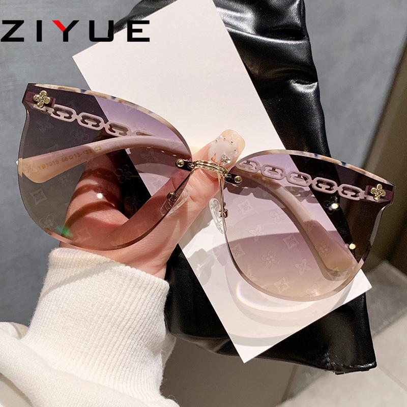 

Стильные женские солнцезащитные очки без оправы с необработанным краем, уникальными шарнирами и защитой от УФ-лучей