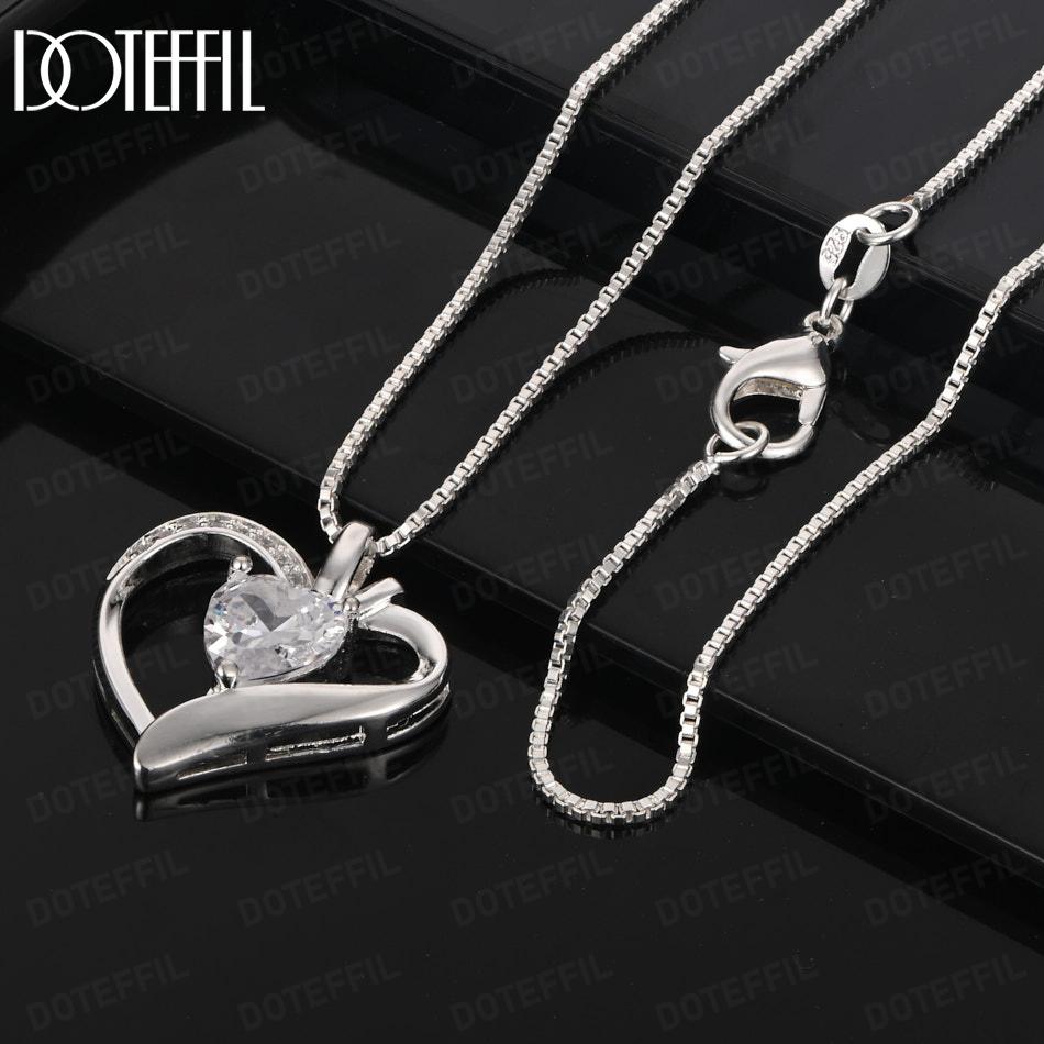 925 Sterling Silver Fashion Jewelry 18-inch AAA Zircon Heart Pendant Necklace