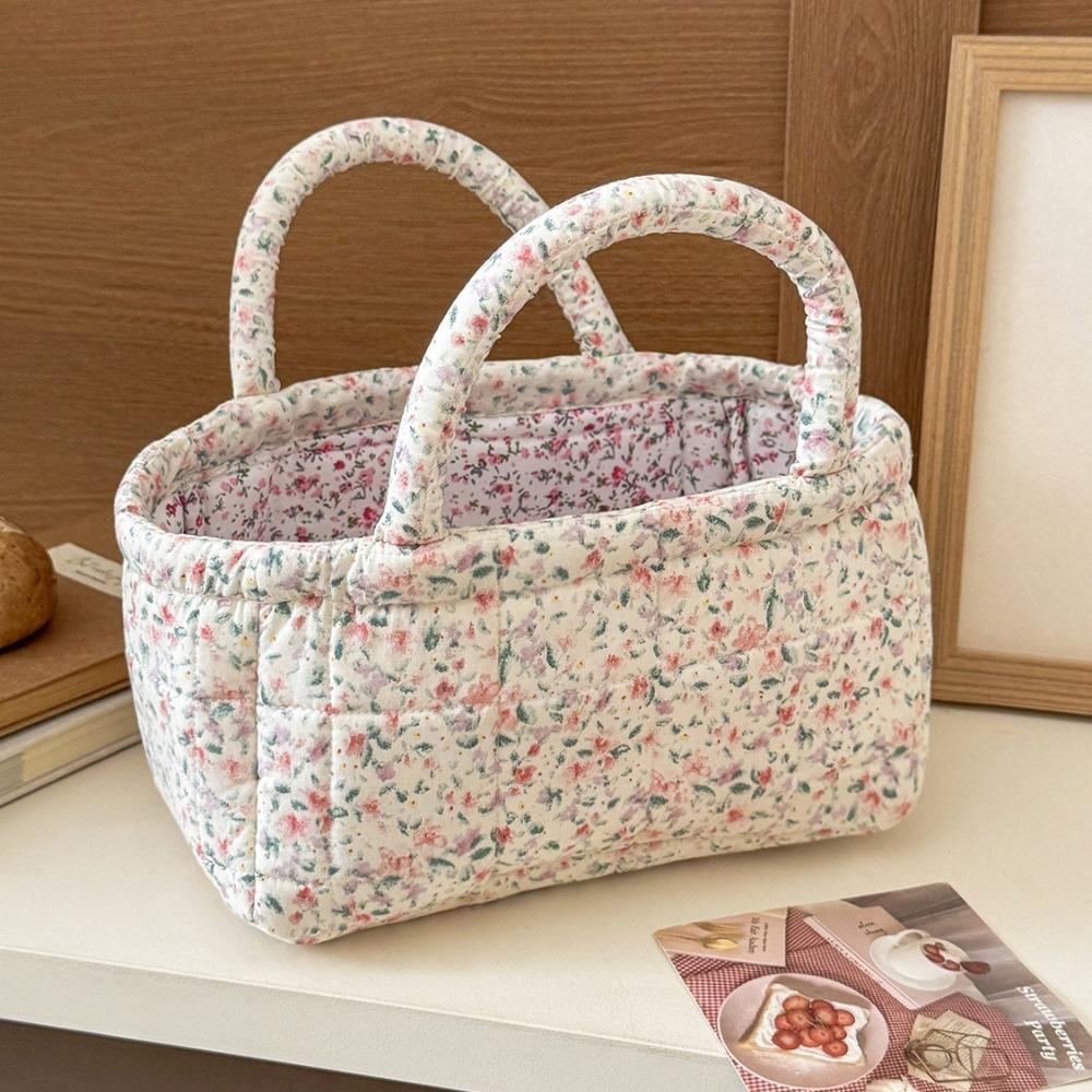 Open Top Quilted Storage Basket Quilted Laundry Basket With Handles  Desktop Organization