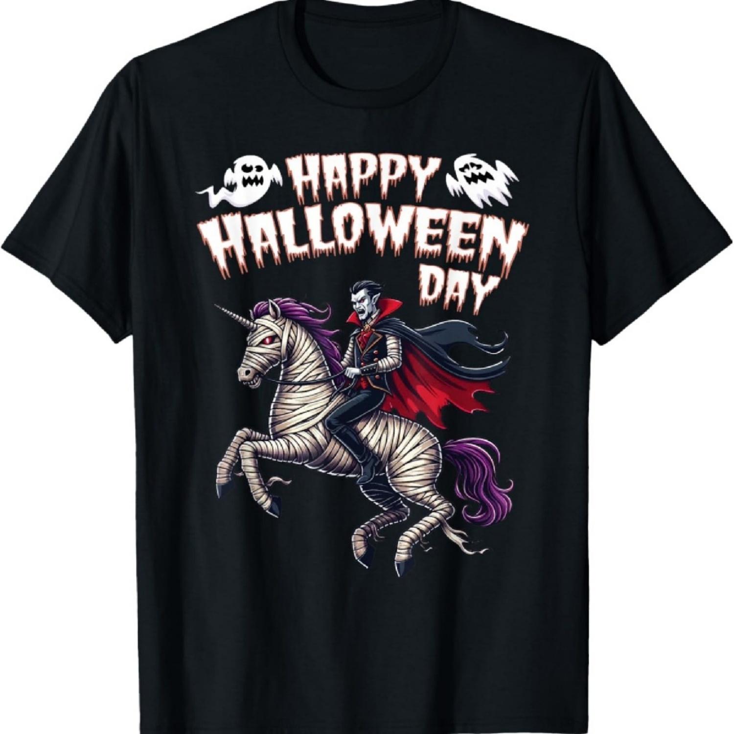 

Dracula Riding a Mummy Unicorn Happy Halloween Animals Lover T-Shirt XXXXXL чорний