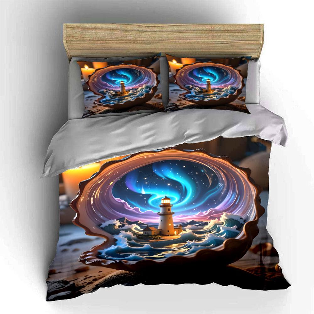 Lighthouse Shell Night Decoration Soft Skin-Friendly Bedding Set Includes 1 Duvet Cover And 2 Pillowcase Gift