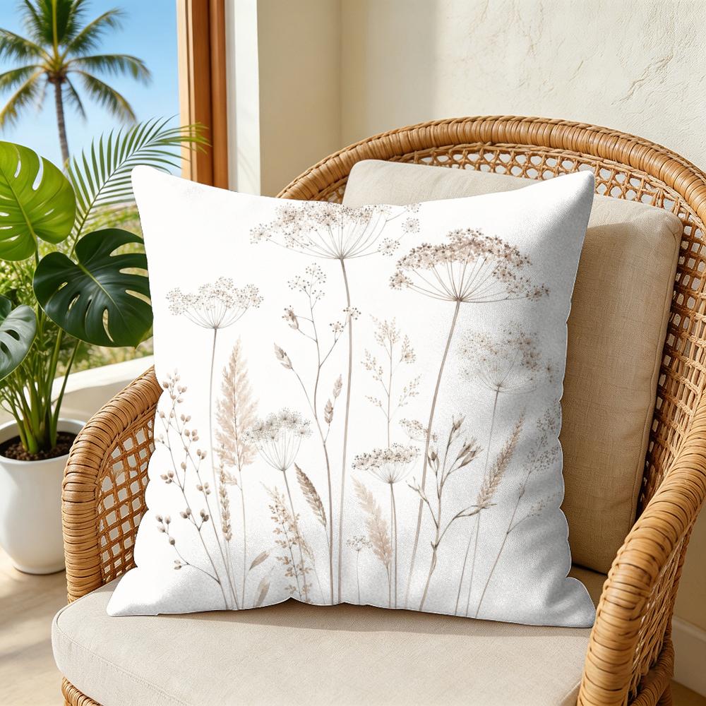 Boho Neutral Pressed Wildflower Cushion Cover Double-Sided Plush Sofa Cushion Covers Organic Breathable Invisible Zipper
