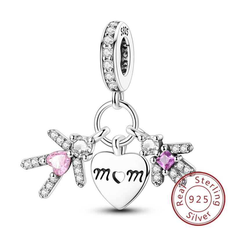 Original Copper Charm Bead Mother'S Day Love Heart Family Charm Bead Pendant Fits Bracelet Womens Jewelry Gifts