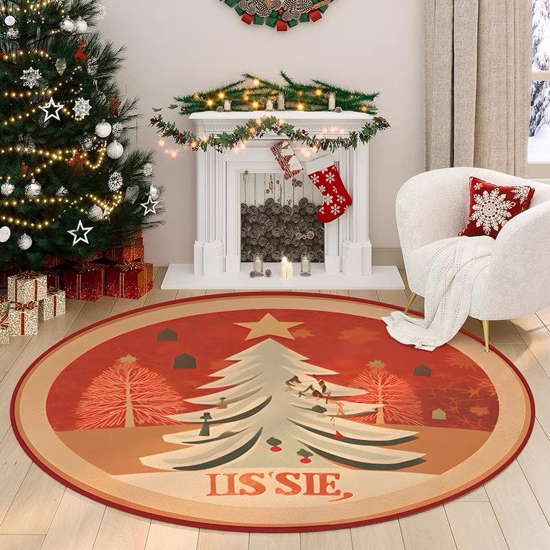Christmas Themed Carpet Round Living Room Bedroom Non-Slip Decorative Mat Rectangular Entrance Can Be Tailored Floor Mat