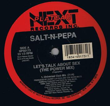 

12-дюймовая пластинка SALT N PEPA - Давайте поговорим о сексе (The Power Mix NP50173 Next Plateau Re 1991 US Рэп и Хип-Хоп/R&B Б/у