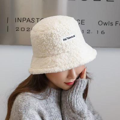 Unisex Harajuku Bucket Hat Einfarbig Herren Fischerhut Herbst Winter Lammwolle Outdoor Warm Panama Hut für Damen