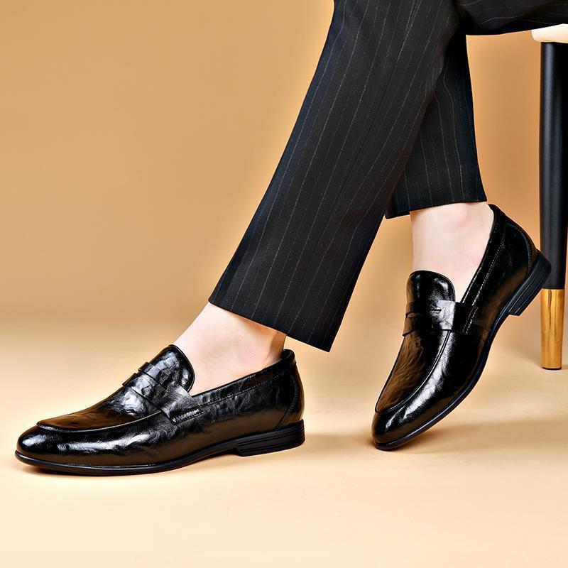 Brand Footwear Mens Brogues Shoes Flat Soft Fashion Business Shoes Pure Black