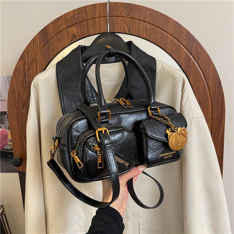 

2025 Autumn Retro Multi-Pocket Crossbody Bag with Chain чёрный