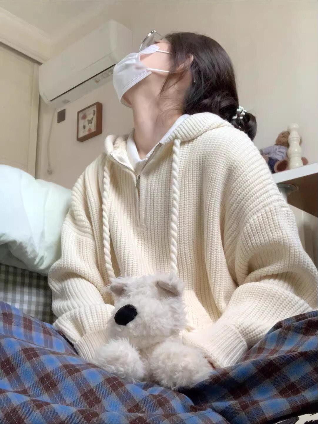 

Women s 2025 Autumn/Winter Half-Zip Hooded Loose Knit Pullover Sweater M (95-110 lbs)