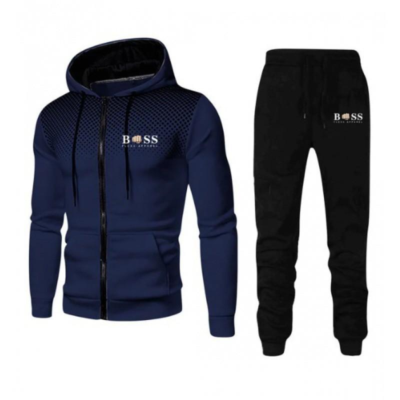 Herren Einfarbige Fleece Kapuzen Trainingsanzug Set Langarm Reißverschluss Oberteil Hose Sport Freizeit Outfit