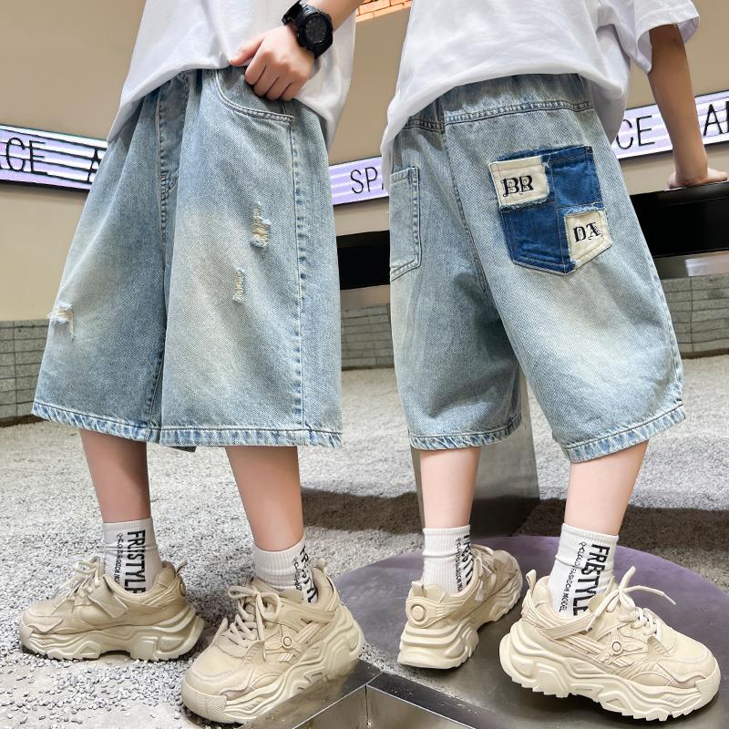 Boys' shorts summer clothes 2026 new item, mid size boys' summer denim cropped pants, boys' versatile pants