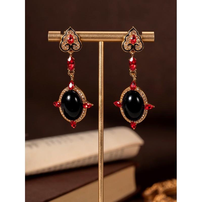 Винтажное Ожерелье из Чистой Меди с Узором Руи и Инкрустацией Камнем Легкая Роскошь Универсальный Кулон Китайский Стиль Цепочка для Свитера