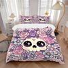 3pcs Pink Cute Skull Print Bedding Set (Without Inserts), Suitable for Use In Bedrooms and Guest Rooms.N075