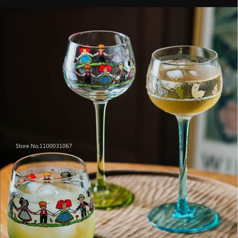 2Pcs Vintage  Glass Tall Cups INS Famous Champagne Glass Home High Aesthetic Drinking Glass Restaurant Red Wine Cup