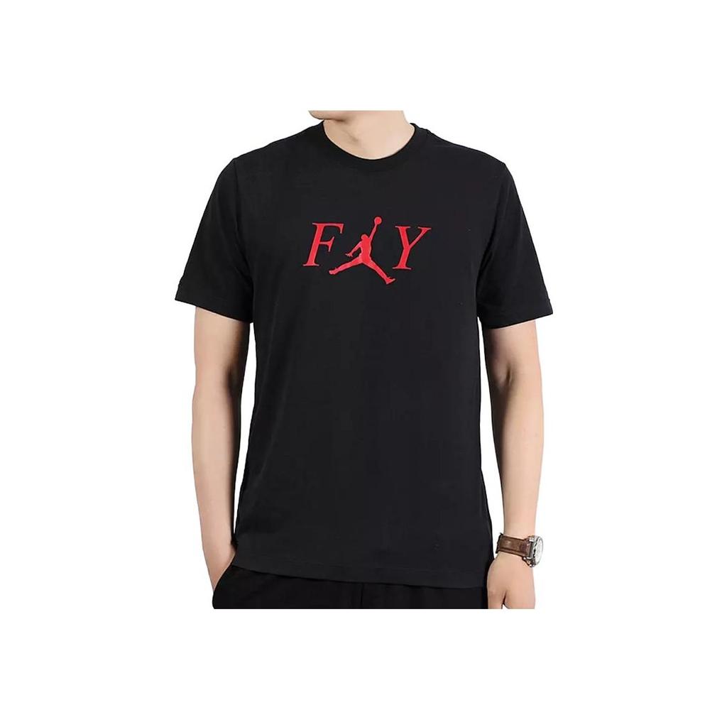 Jordan Contrast Letter Logo Print Round Neck Pullover Sports Breathable Short Sleeve T-Shirt Men Tops Black AT8933-010