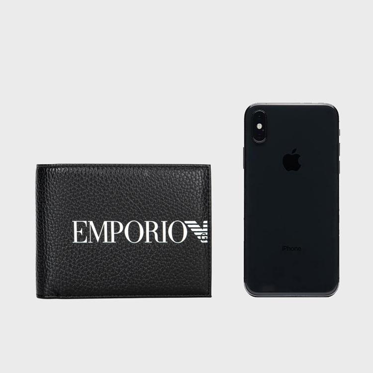 Emporio Armani Simple Logo Casual Portable Leather Wallet Men wallet Black EM003591-AF19355-UC001