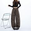 Spring Summer Vintage Leopard Print Y2K High Waist Distressed Floor Saber Cut Denim Pants For Ladies Casual Pants Oversize Denim Trousers