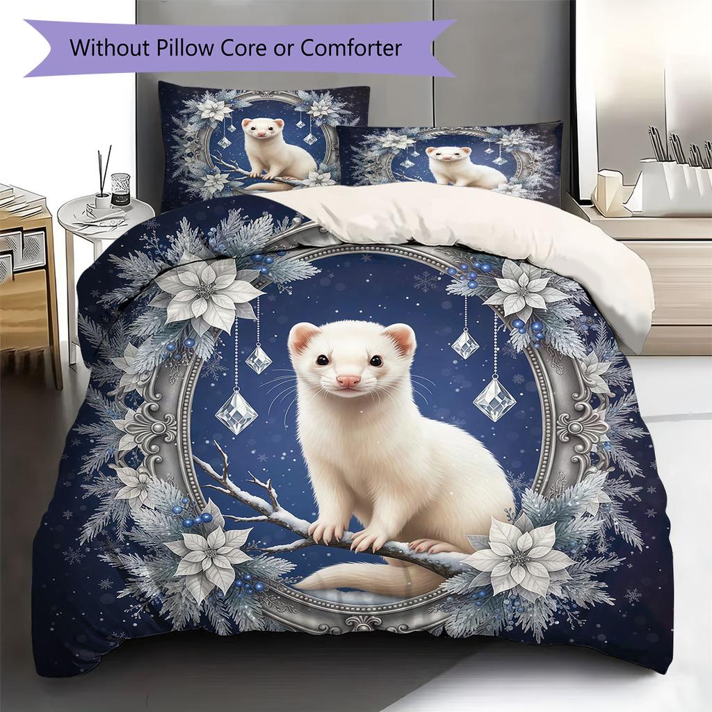 WinterLoveAnimals Pattern Bedding Quilt Set Quilt Cover Pillowcase Home Decoration Birthday Gift (1 * duvet cover + 2 * pillowcase, without core)
