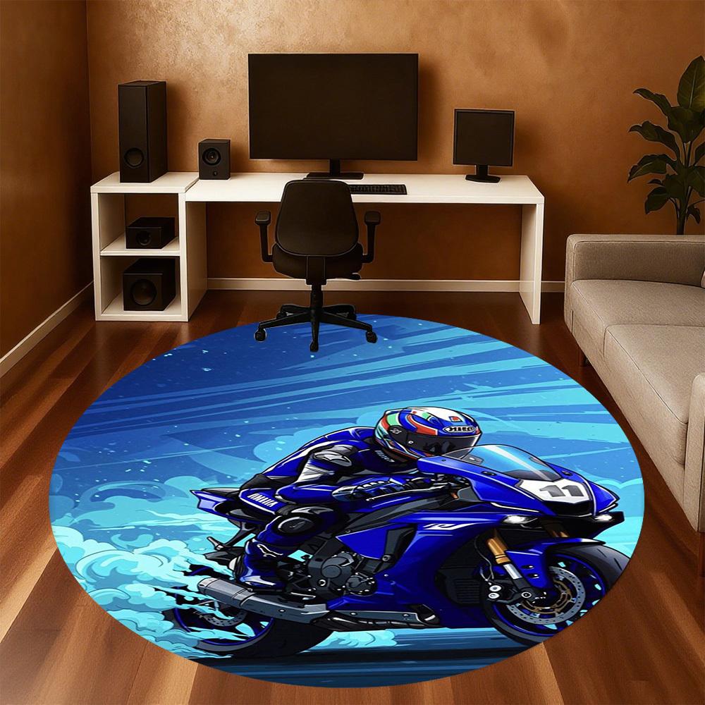 1PC Motorcycle Speed Racing Round Chair mat Area Rug - Non-Slip, Floor Mat for Office, Bedroom, home decor Christmas Gift c0528024