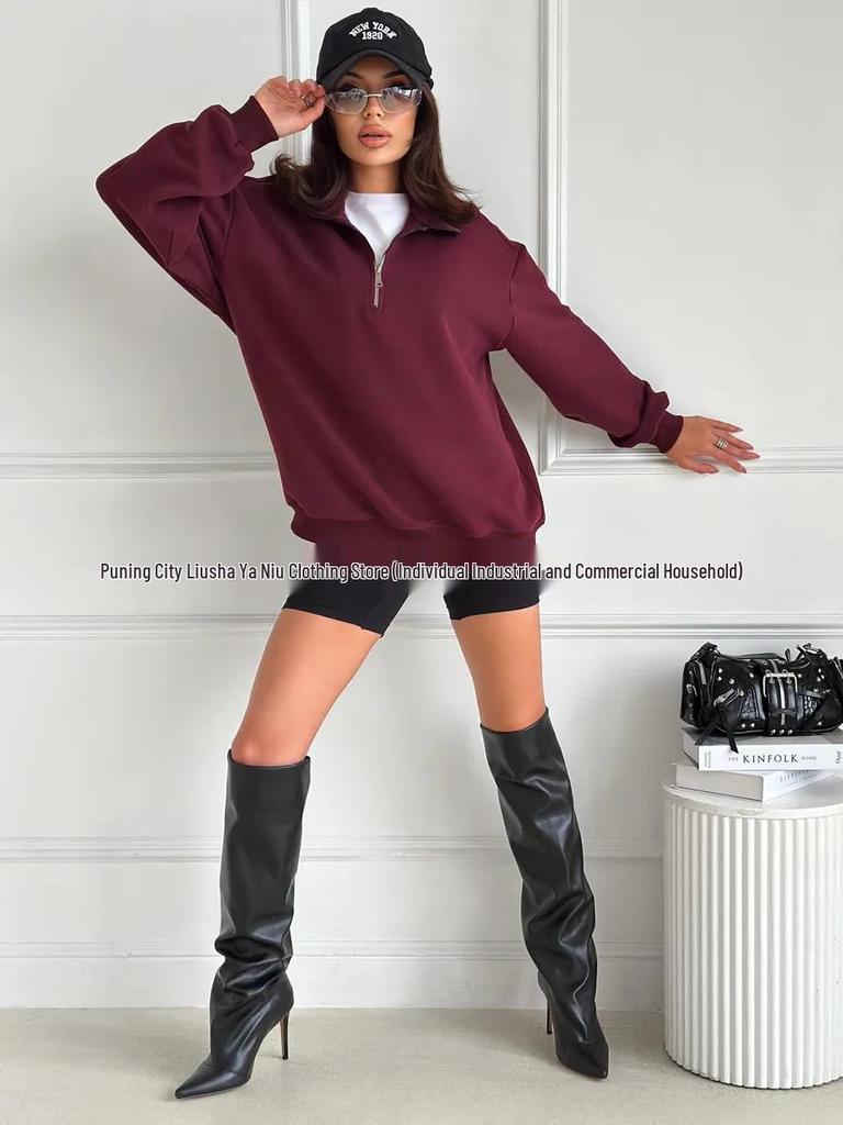 Vintage American Style Women’s Warm Lapel Zipper Hoodie for Autumn and Winter