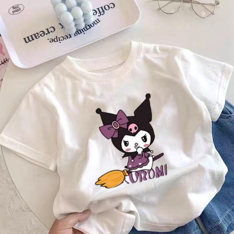 

Sanrios 2026 Summer New Design Kuromi Graffiti Cartoon Print Pure Cotton Breathable Childrens ShortSleeved TShirt S