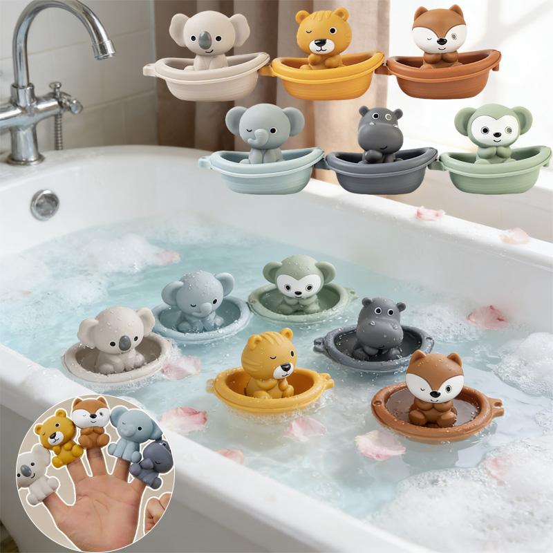 Dětské stohovací člun do vany Hračky do vany Silikonové rozkošné loutky se zvířecími prsty pro děti Interaktivní plovoucí