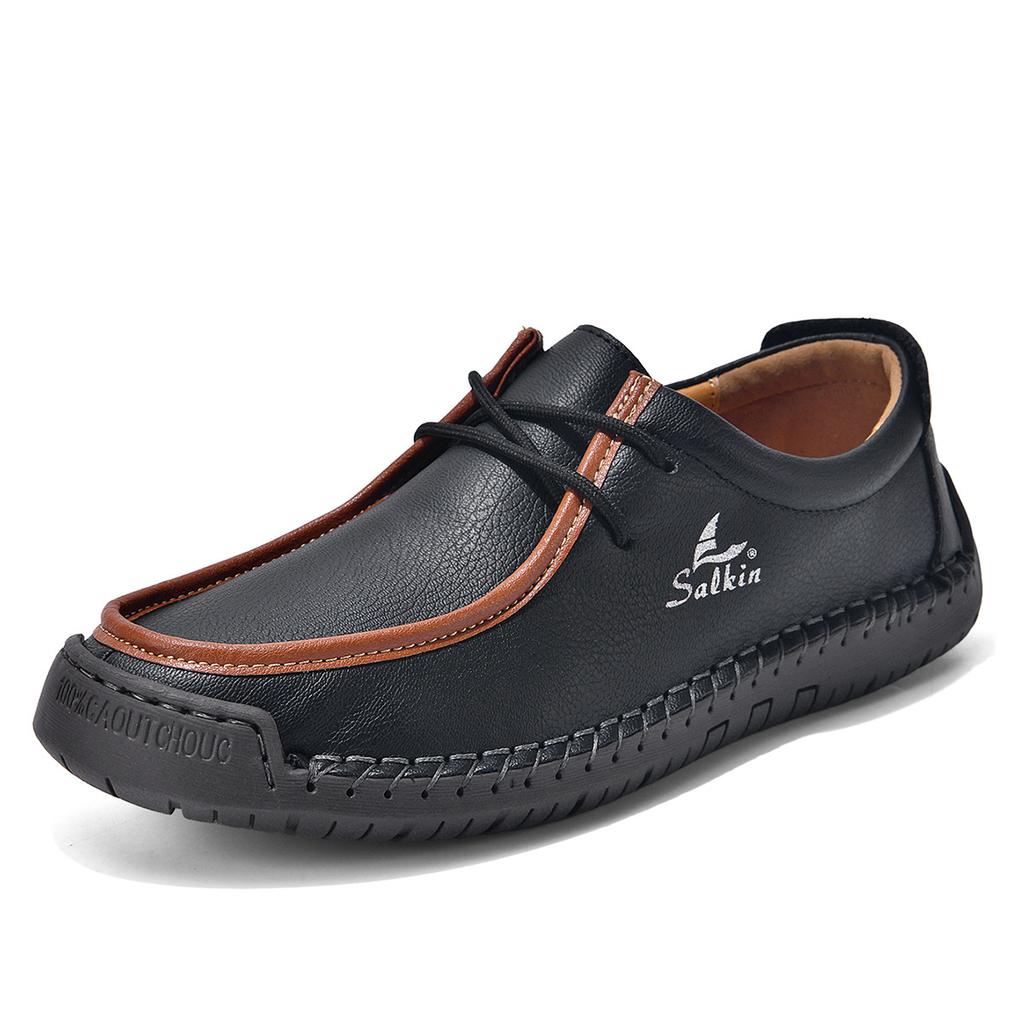 New Woman Fashion Handmade Leather Casual Shoes Men Design Sneakers Man Loafers Breathable Low Top Flat Shoes Driving Plus Size