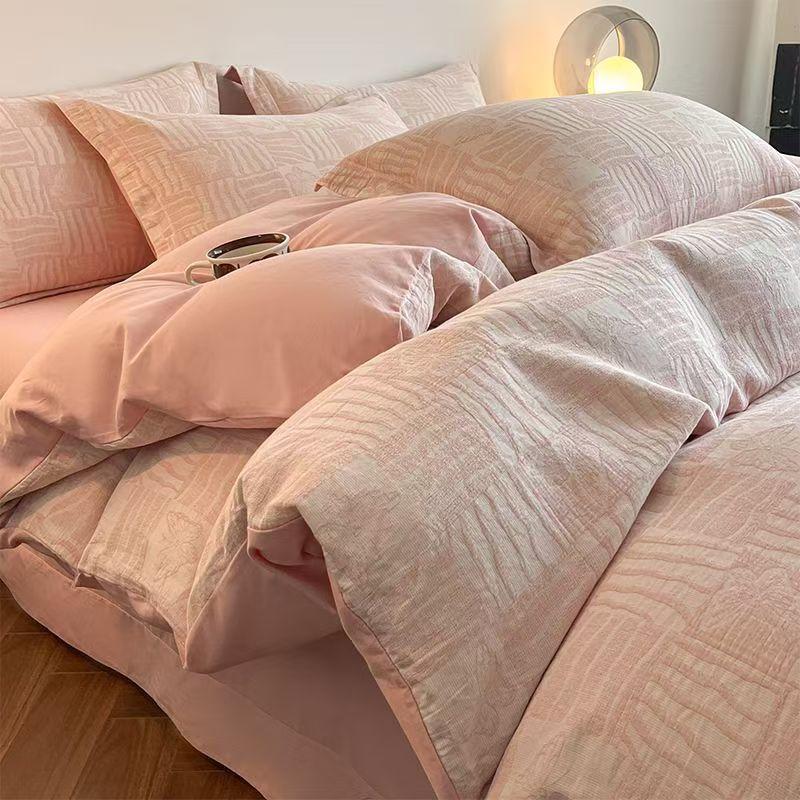 Grynos medvilnės šlifuotos lovos komplektas - Pilnas keturių dalių komplektas, įskaitant visą medvilnę sudarančius paklodę ir užvalkalus pagalvėms - Trijų dalių patalynės komplektas