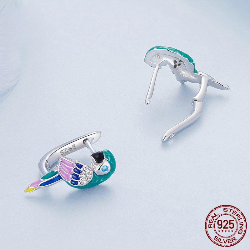 925 Sterling Silver Earrings Zircon Colorful Parrot Earrings Elegant Temperament Women's Jewelry