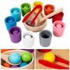 Rainbow Balls In Cups Toddler Montessori Toys Learning Color Sorting and Counting Wooden Cups and Balls Color Match Toy for Kids