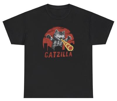 Catzilla T Shirt Funny Parody Meme Movie Silly Animal Lover Gen Z Humor Tee