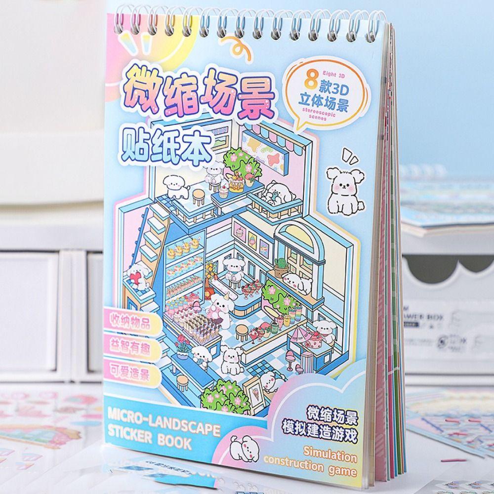 PET 3D Landscape Sticker Book DIY Sticker Cabin Scene New Miniature Scene Book for Kid