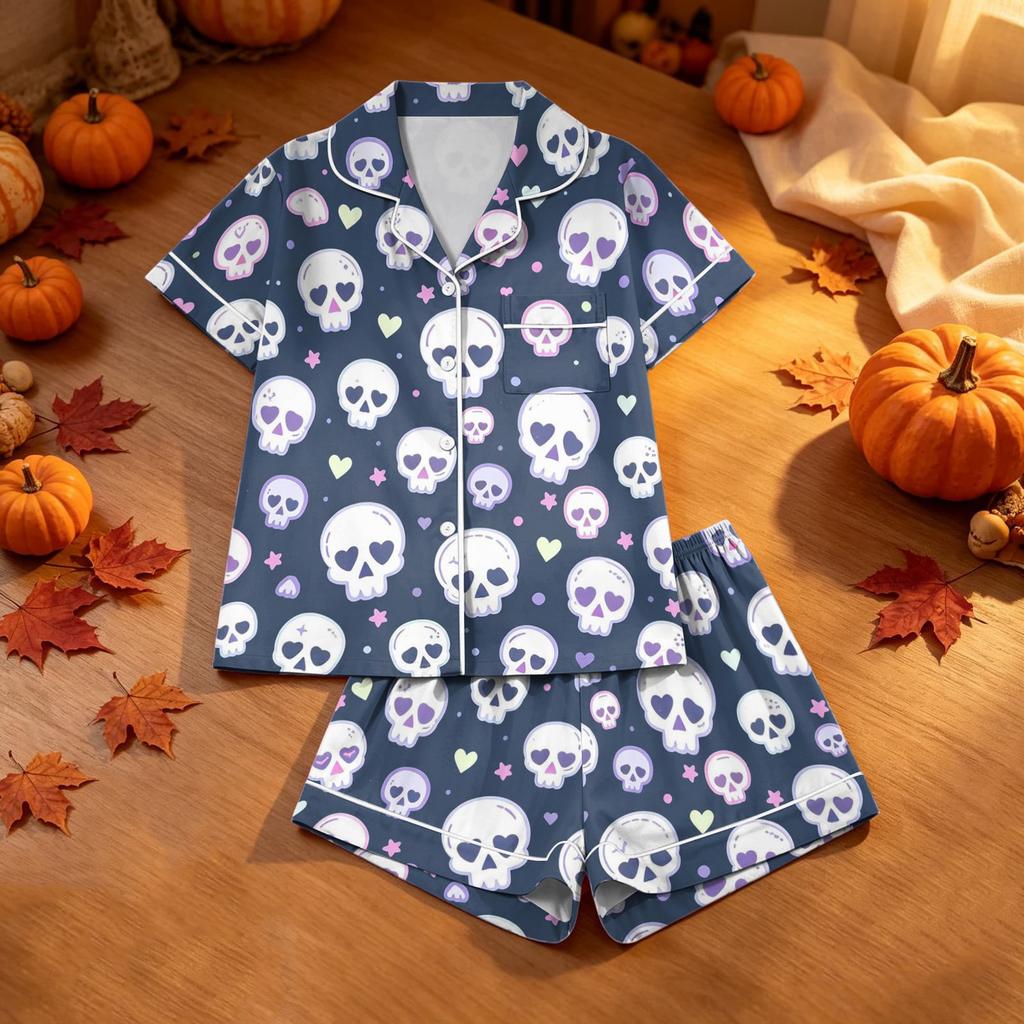 Women's Halloween Printed Pajama Set 2 Piece Casual Comfortable Sleepwear Set