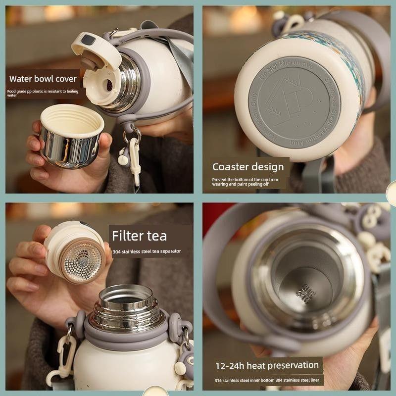 German Insulated Water Bottle, Large Capacity Thermos Cup, Stylish and High-End Design for Girls, Stainless Steel Tea Brewing Cup for Students