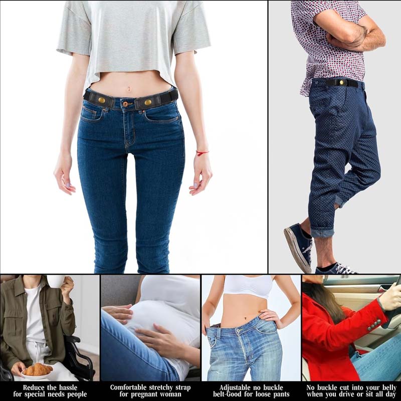 2 Stück Gürtel ohne Schnalle für Herren und Damen, Verstellbarer Stretchgürtel ohne Schnalle für Damen, Unsichtbarer Seitengürtel, Gürtel ohne Schnalle