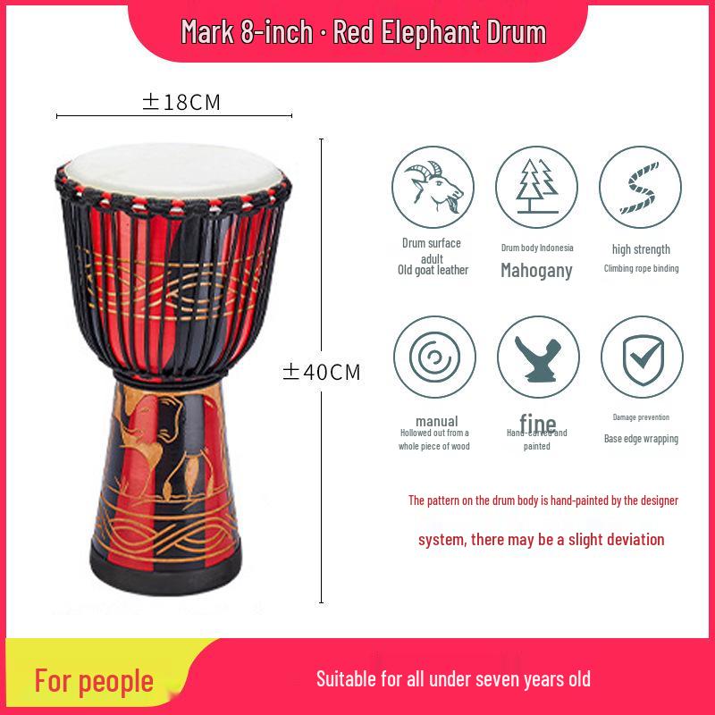 8-Inch Beginner African Drum with Goat Skin for Kindergarten Practice, Indonesia Painted Percussion.