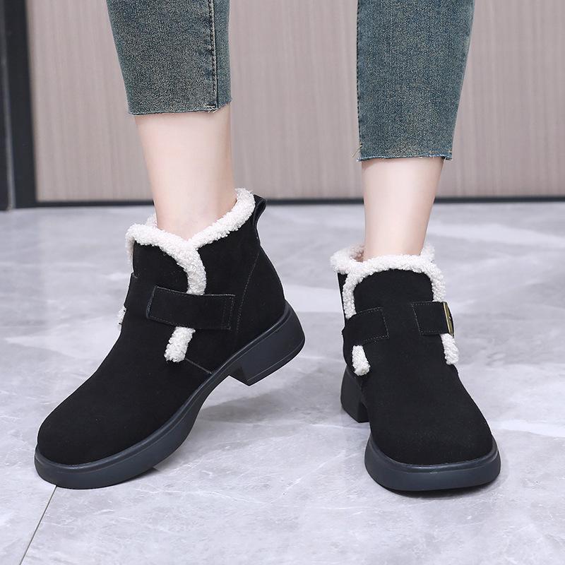 Fashion GKTINOO Snow Boots Women Cow Suede Furry Soft Sole Non-slip 2024 Winter Warm Ladies Shoes Handmade Retro Short Boots