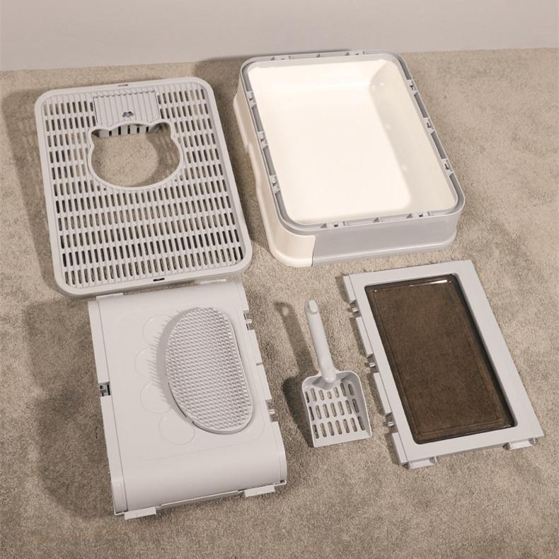 Fully Enclosed Pet Fold Cat Toilet Anti-splash Cat Litter Box Tray With Spoon Clean Kitten House Plastic Box Cat Supplies