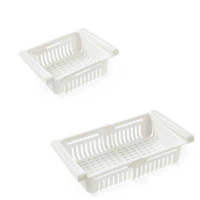 Fridge Drawer Organizer Retractable Multifunction Space Saving Refrigerator Storage Box White
