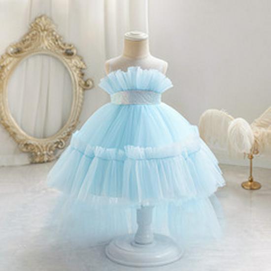 Girls' One-Year-Old Princess Gown with Puffy Skirt and Satin Bow
