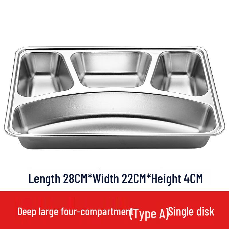 304 Stainless Steel Divided Meal Tray Large Deep