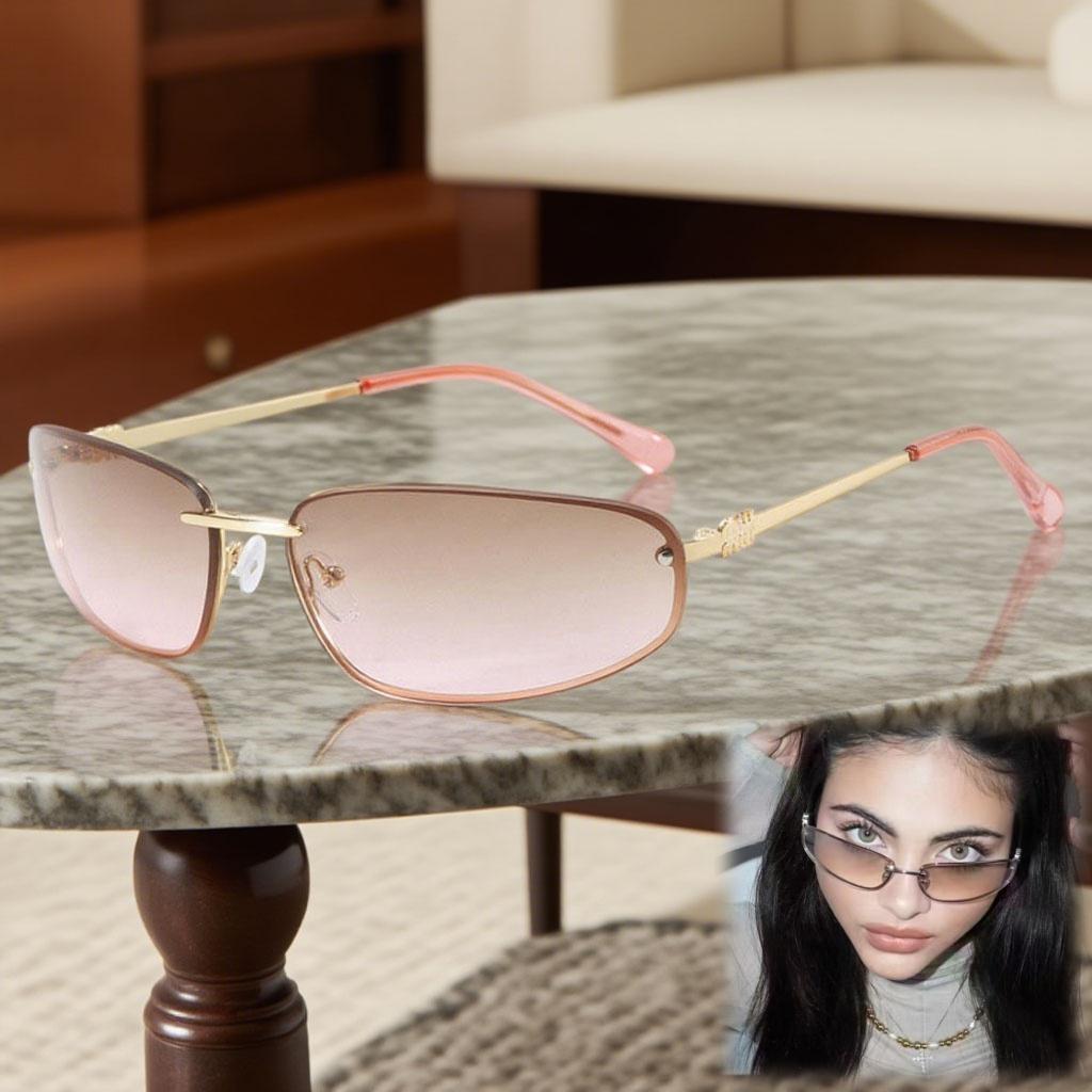 Summer New Elliptical Frameless Women's Sunglasses Retro Super Light Neutral Advanced Show Temperament Sunscreen Sunglasses