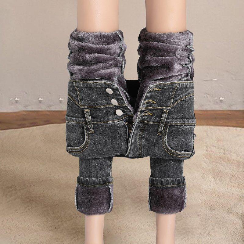 Women's High Waist Plush Denim Skinny Pants - Winter 2025 Collection