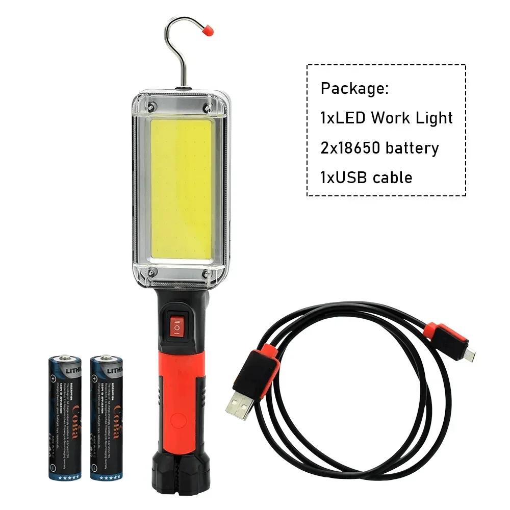 Work Light Portable Lamp Hook Magnet Camping Lamp High Low COB USB Rechargeable 18650 Flashlight Torch Work Waterproof