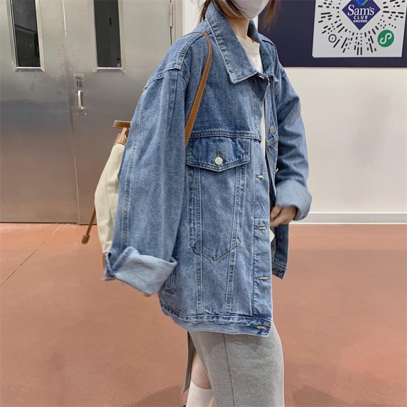 Women's Versatile Loose Denim Jacket - 2025 Spring/Autumn Retro High Street Style, Plus Size Available.