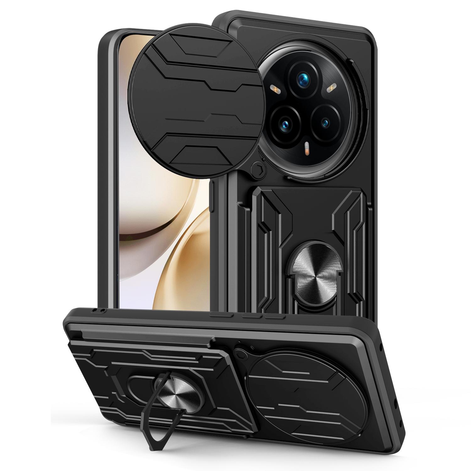 

For Realme 14 Pro+ 5G Case PC+TPU Kickstand Phone Back Cover with Camera Slider Black